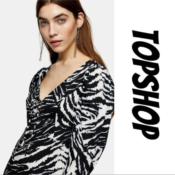 NWT TOPSHOP - Animal Print Long Sleeve Midi Dress - Picture 4 of 8